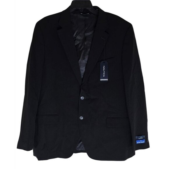 Nautica Mens Black Two-Piece Suit Jacket & Pants Set Size 46R Wool Blend - Picture 3 of 11